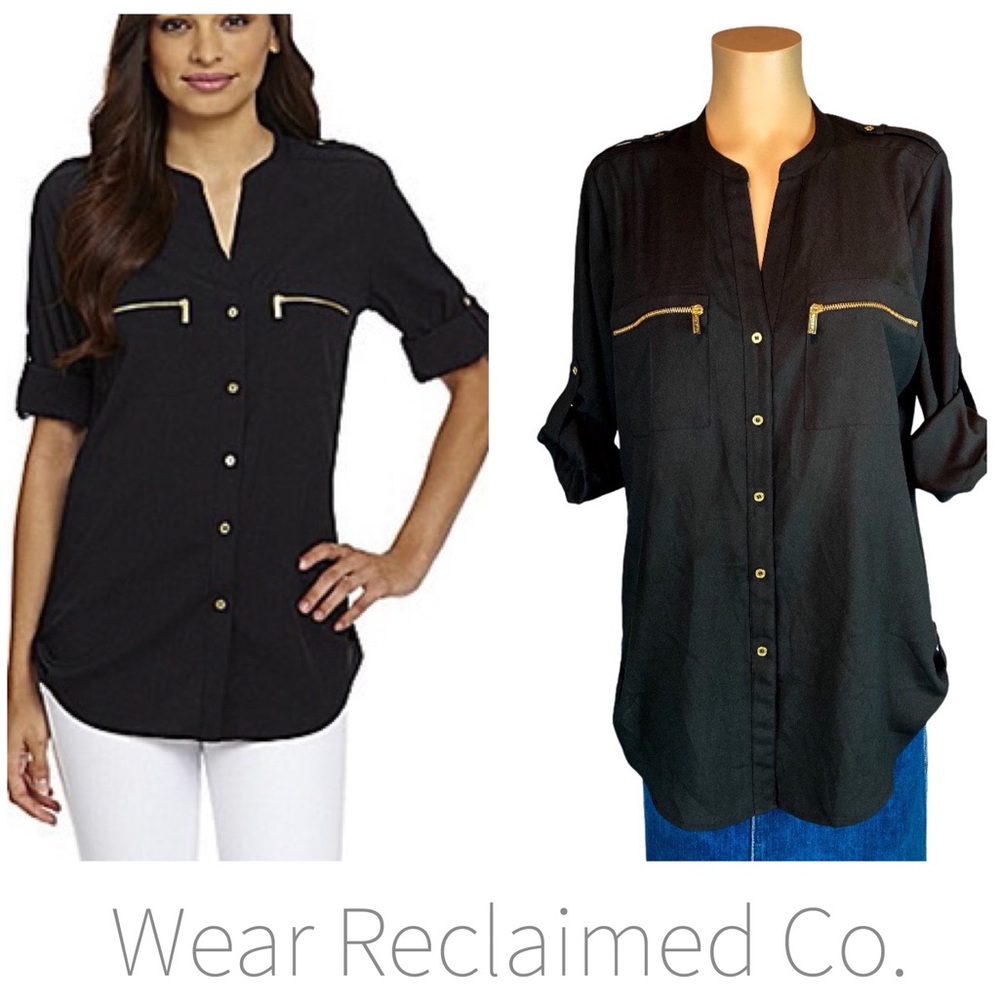 Calvin Klein Zip Pocket Roll Tab Blouse